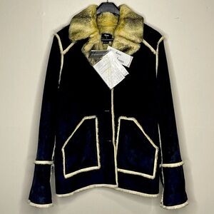 Dennis Basso Black Tan Long Sleeve Reversible Faux Fur Coat Sz XL Gorpcore Vegan